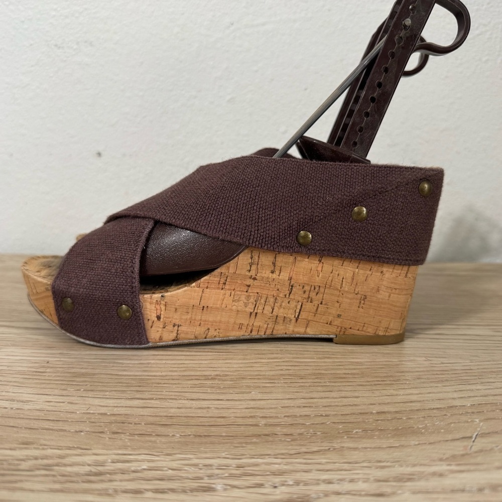 Lucky Brand Miller 2 Wedge Sandals Womens Size 7 M Brown Slip On Cork 37 EU Boho - Picture 5 of 13